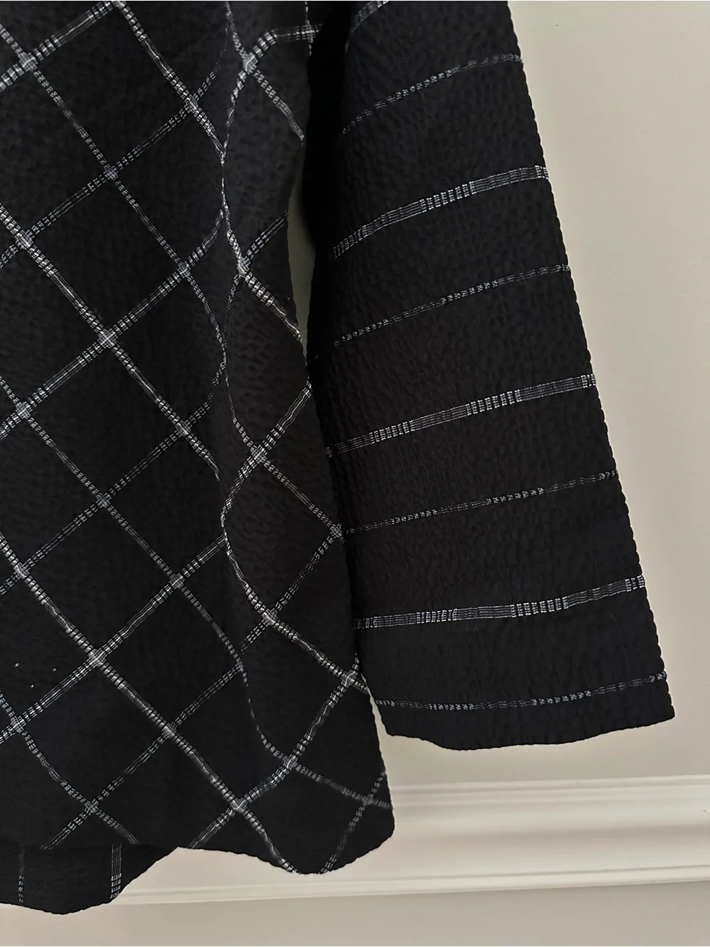 Habitat Textured Black Button-Front Jacket Top with White Windowpane Trim Small - Picture 4 of 7